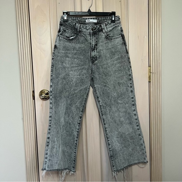 Zara Straight leg acid washed black gray raw frayed hem jeans 9589 - Picture 1 of 11